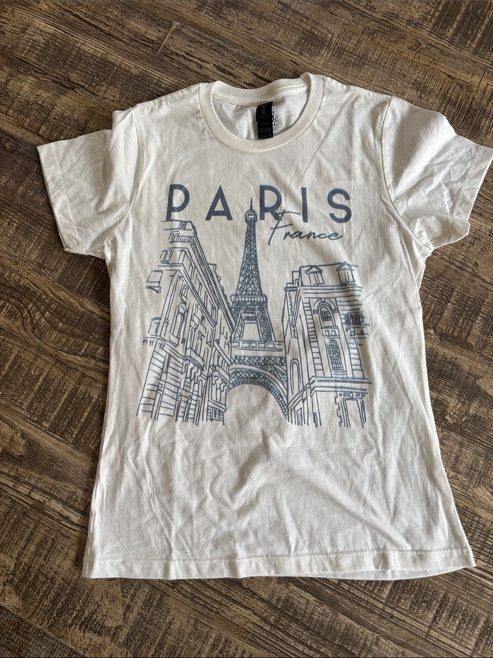 Paris Graphic Tee NWOT - White with Blue Print 100% Cotton
